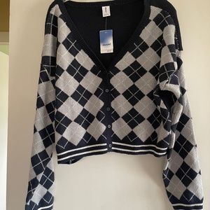 Nordstrom Cardigan.  Navy and Gray Argyle.   1x